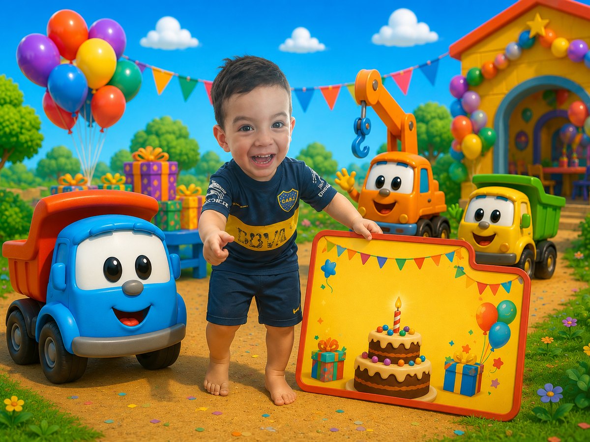 Theo en la fiesta de Leo el Camión